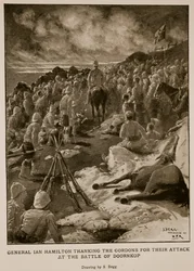 Le général Ian Hamilton remerciant les Gordons pour leur attaque à la bataille de Doornkop