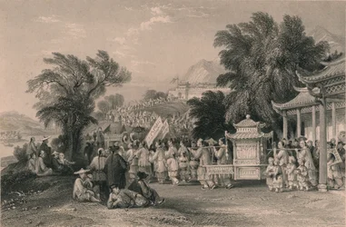 Procession de mariage au ruisseau Blue-cloud, Chin-keang-foo, vers 1843-1858