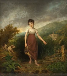 Une fille traversant un ruisseau