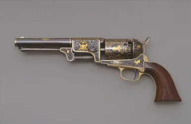 Revolver à percussion Colt Third Model Dragoon, vers 1853 (acier, laiton, or et bois de noyer)