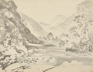 Scène de rivière avec montagnes en arrière-plan