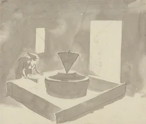 Femme utilisant un appareil (moulin à farine ?)