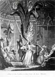 Un conseil aux dames de prendre soin de leurs têtes, publié par Sayer et Bennett (1774-1786), 1776