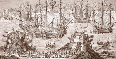 Henri VIII embarquant à Douvres, de la grande gravure publiée par la Société Royale des Antiquaires