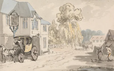 Cavaliers devant une auberge