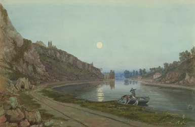 Les nouvelles et anciennes maisons de Hotwell au clair de lune, vers 1825
