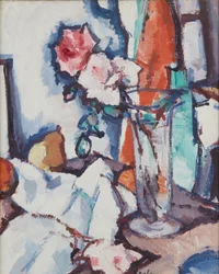 Nature morte de roses et poire