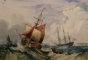 Un bateau de pêche français dans une houle au large de Douvres