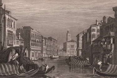 Gondoles sur le Grand Canal, Venise, Vénétie, Italie, gravure sur acier d