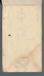 Carnet de croquis : Étude de croix et de canot sur la couverture arrière, 1814
