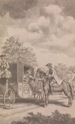 Illustration du Newgate Calendar : Raby trouvant une bague de femme difficile à retirer, coupe son doigt, près de Finchley