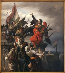 Le sacrifice de Titusz Dugovics (? -1456). Héros national hongrois qui se distingua lors du siège de Belgrade par l