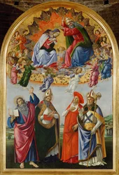 Couronnement de la Vierge, avec seize anges et saints : Jean l