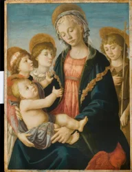 Marie avec enfant, le petit Jean et deux anges