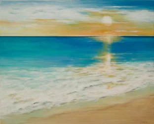 Paysage marin au coucher du soleil, 2019 (acrylique sur toile)