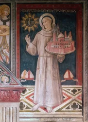 Saint Bernardin de Sienne avec un modèle de la ville de Sienne