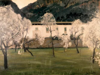 Paysage avec des fleurs dans les arbres. Barcelone. Musée national d