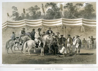 Soldats japonais à Yukuhama, Japon, vers 1845