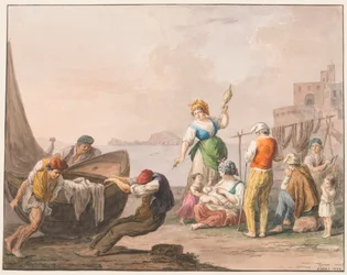 Aquarelle ; Sur le rivage à Chiaja