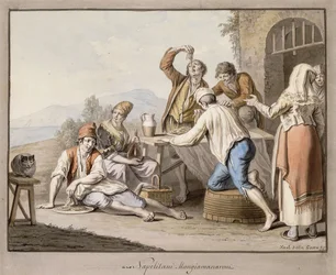 Napolitains mangeant des macaronis
