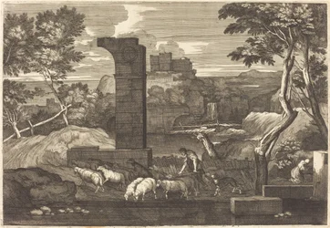 Paysage avec paysan et son troupeau