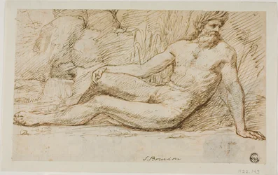 Dieu de la rivière (recto) ; Esquisses de deux têtes masculines (verso)