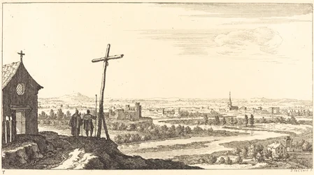 Paysage avec église et ville au loin