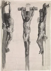 Christ en croix entre les deux criminels crucifiés