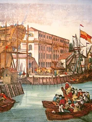 Vue du port de New York au milieu du XVIIIe siècle