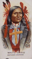 Bouclier blanc, de la tribu des Cheyennes du Sud (lithographie en couleur)
