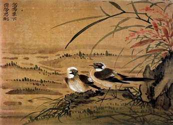 Art chinois : Oiseaux. Peinture sur soie de Li Youen Kien du XVIe siècle. Paris, BN