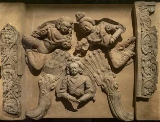 Bas-relief illustrant une vie antérieure du Bouddha : Vishvantara Jataka. Chine, Xinjiang. Fin du 6e début du 7e siècle