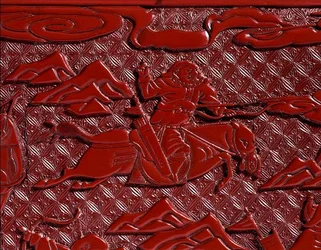 Boîte à documents et couvercle, représentant un archer, dynastie Ming (détail)