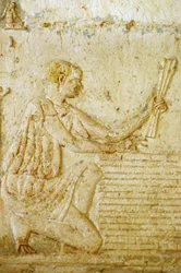 Égypte ancienne, sculpture/peinture murale, tombe de Petosiris, Tuna el Gebel, 300 av. J.-C., la récolte du lin