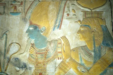 Égypte ancienne, peinture/sculpture murale, Isis et Osiris, temple de Séthi Ier, Abydos