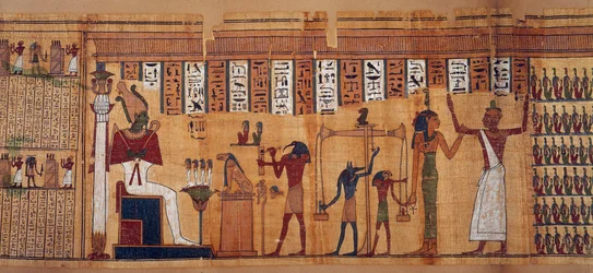 Antiquités égyptiennes : la pesée des âmes, papyrus du Livre des morts de Chahapiimou, supérieur des astronomes d