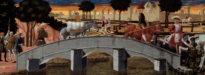 Passagers traversant un pont. (détail)
