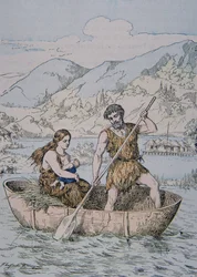 Gaulois anciens dans un bateau de type Coracle