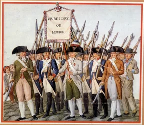 Gardes nationaux avec le drapeau « Vivre libre ou mourir »
