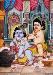 Bal Krishna avec Balram Peinture miniature sur papier