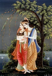 Peinture miniature de Radha Krishna, Inde