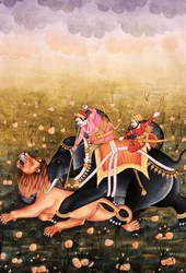 Peinture miniature sur papier, Roi moghol chassant