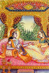 Peinture miniature Radha Krishna sur ivoire