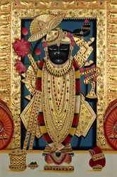 Shri Lord Shree Nathji ou Shreenathji à Nathdwara Peinture miniature sur papier avec embossage doré