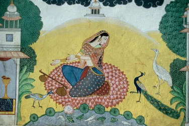 Femme avec Rudra Veena, miniature, Inde