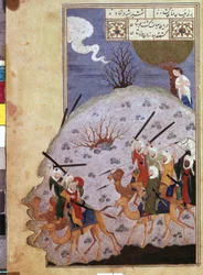 Majnun regardant la bataille entre Nawfal et la tribu de Laila par un maître iranien