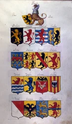 Blason des Pays-Bas (Hollande, Flandre, Hainaut) avec des dragons, Archives d