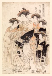Cinq femmes japonaises (gravure en couleur)