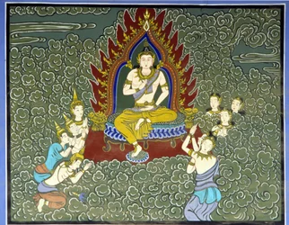 Adoration du Bouddha. Fresque dans le temple Yongju, région de Suwon, Corée