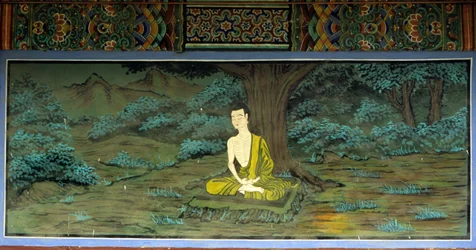 Bouddha en méditation. Fresque au temple Yongju, région de Suwon, Corée.